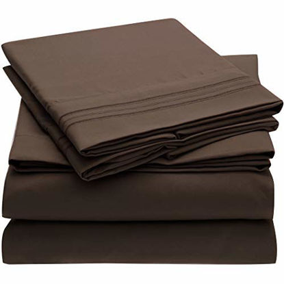 Picture of Mellanni Bed Sheet Set - Brushed Microfiber 1800 Bedding - Wrinkle, Fade, Stain Resistant - 4 Piece (Full, Brown)