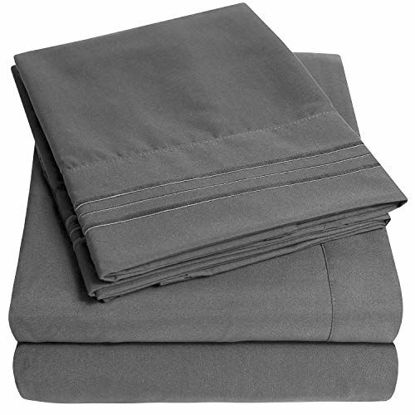 Picture of 1500 Supreme Collection Extra Soft Twin Sheets Set, Gray - Luxury Bed Sheets Set with Deep Pocket Wrinkle Free Hypoallergenic Bedding, Over 40 Colors, Twin Size, Gray