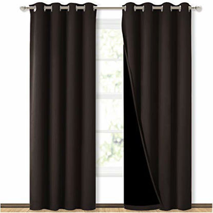 Picture of NICETOWN High End Thermal Curtains, Full Blackout Curtains 84 inches Long for Dining Room, Soundproof Window Treatment Drapes for Hall Room, Brown, 52 inches Wide Per Panel, Set of 2 Panels