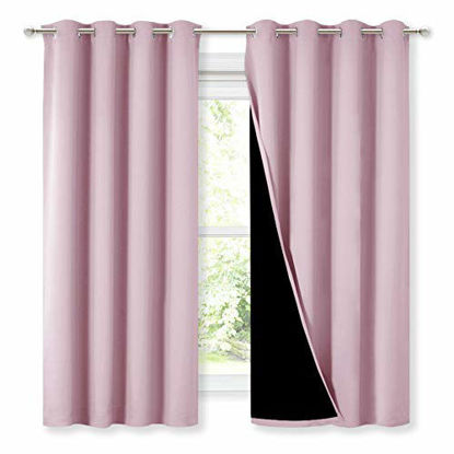 Picture of NICETOWN 100% Blackout Lined Curtains, Totally Darkness Drapes, Thermal Insulated Drapes for Daughters Nursery (Lavender Pink, 1 Pair, 52 inches Width x 63 inches Length Each Panel)
