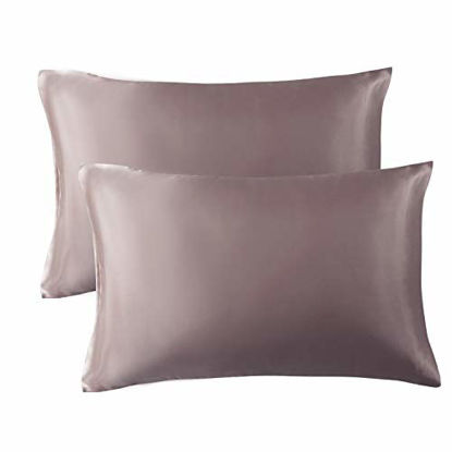 Picture of Bedsure Satin King Size Pillow Cases Set of 2 , Rose Taupe, 20x40 inches - Pillowcase for Hair and Skin - Satin Pillow Covers with Envelope Closure