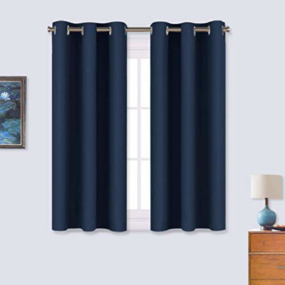 Picture of NICETOWN Blackout Draperies Curtains, All Season Thermal Insulated Solid Grommet Top Blackout Curtains/Drapes for Kid's Room (Navy, 1 Pair, 34 x 45 inches)