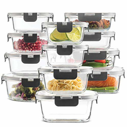 Picture of 24-Piece Superior Glass Food Storage Containers Set - Newly Innovated Hinged BPA-free Locking lids - 100% Leakproof Glass Meal-Prep Containers, Great On-the-Go & Freezer-to-Oven-Safe Food Containers