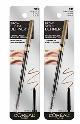 Picture of L'Oreal Paris Makeup Brow Stylist Definer Waterproof Eyebrow Pencil, Ultra-Fine Mechanical Pencil, Draws Tiny Brow Hairs and Fills in Sparse Areas and Gaps, Dark Blonde, 0.003 Ounce (Pack of 2)