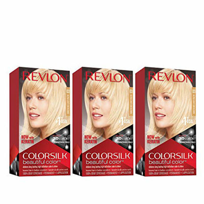 Picture of Revlon Colorsilk Beautiful Color Permanent Hair Color with 3D Gel Technology & Keratin, 100% Gray Coverage Hair Dye, 03 Ultra Light Sun Blonde, 4.4 oz (Pack of 3)