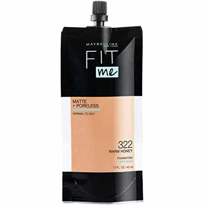 Picture of Maybelline New York Maybelline Fit Me Matte + Poreless Liquid Foundation, Face Makeup, Mess-Free No Waste Pouch Format, Normal to Oily Skin Types, 322 WARM HONEY, 1.3 Fl Oz