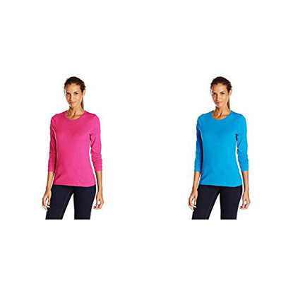 Picture of Hanes 2 Pack Long Sleeve Tee, Sizzling Pink/Deep Dive, Large/Large