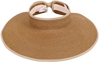 Picture of Simplicity Women's Wide Brim Roll-up Straw Hat Sun Visor Light Coffee