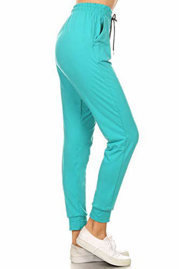 Picture of Leggings Depot JGA128-JADE-L Solid Jogger Track Pants w/Pockets, Large