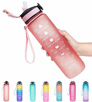 Picture of Giotto 32oz Large Leakproof BPA Free Drinking Water Bottle with Time Marker & Straw to Ensure You Drink Enough Water Throughout The Day for Fitness and Outdoor Enthusiasts-Light Pink