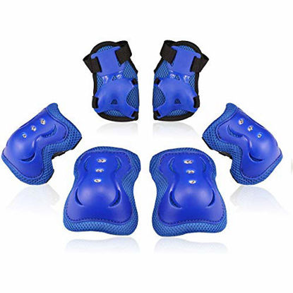 Picture of BOSONER Kids/Youth Knee Pad Elbow Pads Guards Protective Gear Set for Roller Skates Cycling BMX Bike Skateboard Inline Skatings Scooter Riding Sports (Blue, Small (3-8 Years))