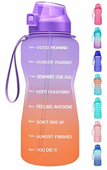64 OZ/Half Gallon Motivational Water Bottle with Time Marker & Straw Blue 