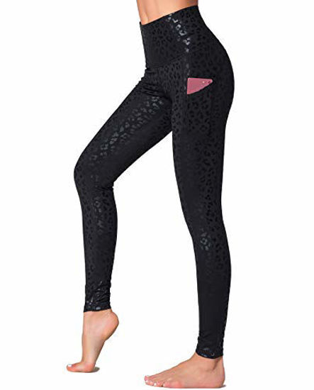 Dragon Fit High Waist Yoga Leggings with 3 Pockets,Tummy Control Workout  Running 4 Way Stretch Yoga Pants (Large, Black Leopard)