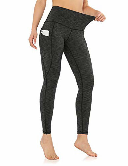ODODOS Women's High Waisted Yoga Pants with Pocket, Workout Sports Running  Athletic Pants with Pocket, Full-Length,SpaceDyeCharcoal,Small