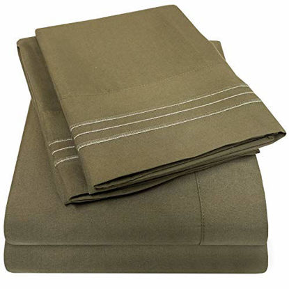 Picture of 1500 Supreme Collection Bed Sheet Set - Extra Soft, Elastic Corner Straps, Deep Pockets, Wrinkle & Fade Resistant Hypoallergenic Sheets Set, Luxury Hotel Bedding, Full, Olive