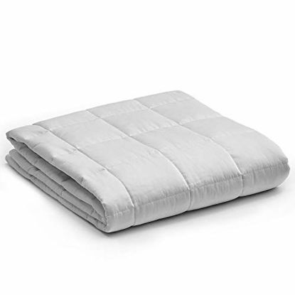 Picture of YnM Weighted Blanket - Heavy 100% Oeko-Tex Certified Cotton Material with Premium Glass Beads (Light Grey, 48''x72'' 12lbs), Suit for One Person(~110lb) Use on Twin/Full Bed