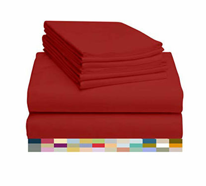 Picture of LuxClub 6 PC Sheet Set Bamboo Sheets Deep Pockets 18" Eco Friendly Wrinkle Free Sheets Hypoallergenic Anti-Bacteria Machine Washable Hotel Bedding Silky Soft - Red Queen