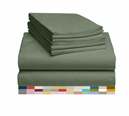 Picture of LuxClub 6 PC Sheet Set Bamboo Sheets Deep Pockets 18" Eco Friendly Wrinkle Free Sheets Hypoallergenic Anti-Bacteria Machine Washable Hotel Bedding Silky Soft - Tree Moss Green California King