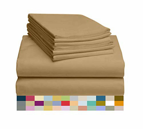 Picture of LuxClub 6 PC Sheet Set Bamboo Sheets Deep Pockets 18" Eco Friendly Wrinkle Free Sheets Hypoallergenic Anti-Bacteria Machine Washable Hotel Bedding Silky Soft - Gold California King