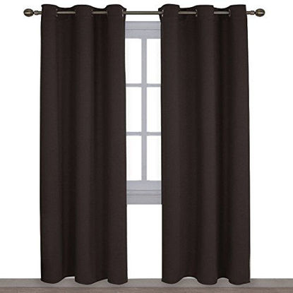 Picture of NICETOWN Energy Smart Thermal Insulated Solid Grommet Blackout Curtains/Drapes for Living Room (2 Panels, 42 inches x 84 inches, Toffee Brown)