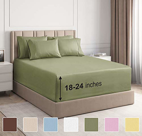 Picture of Extra Deep Pocket Sheets - 6 Piece Sheet Set - Cal King Size Sheets Deep Pocket - Extra Deep Bed Sheets - Deep California King Fitted Sheet Set - Super and Ultra Deep Sheets - for Extra Deep Mattress