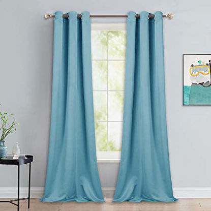 Picture of NICETOWN Room Darkening Curtain Panels - Toddler Boy Bedroom Drapes with Grommet Top, Energy Smart Window Treatment Curtains(Teal Blue, 42 inches W x 90 inches L, 2 Panels)