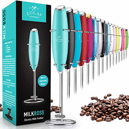 Picture of Zulay Original Milk Frother Handheld Foam Maker for Lattes - Whisk Drink Mixer for Bulletproof Coffee, Mini Foamer for Cappuccino, Frappe, Matcha, Hot Chocolate by Milk Boss (Caribbean Aqua)