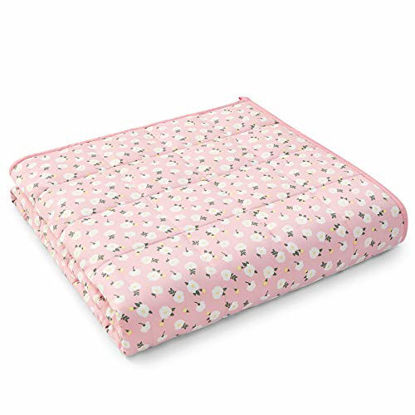 Picture of YnM Weighted Blanket - Organic Long Stapled Cotton Material with Premium Glass Beads (Pink Flower, 60''x80'' 15lbs), Suit for One Person(~140lb) Use on Queen/King Bed