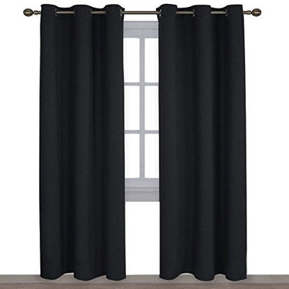 Picture of NICETOWN Autumn/Winter Thermal Insulated Solid Grommet Blackout Curtains/Drapes for Living Room (Set of 2, 42 inches by 84 Inch, Black)