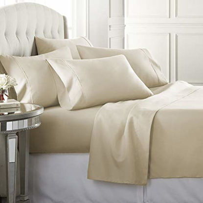 Picture of 6 Piece Hotel Luxury Soft 1800 Series Premium Bed Sheets Set, Deep Pockets, Hypoallergenic, Wrinkle & Fade Resistant Bedding Set(Full, Cream)
