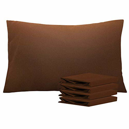 Picture of NTBAY Queen Pillowcases Set of 4, 100% Brushed Microfiber, Soft and Cozy, Wrinkle, Fade, Stain Resistant with Envelope Closure, 20"x 30", Brown