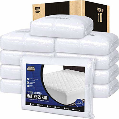 Picture of Utopia Bedding Quilted Fitted Mattress Pad - Mattress Cover Stretches up to 16 Inches Deep (Bulk Pack of 10, Full)