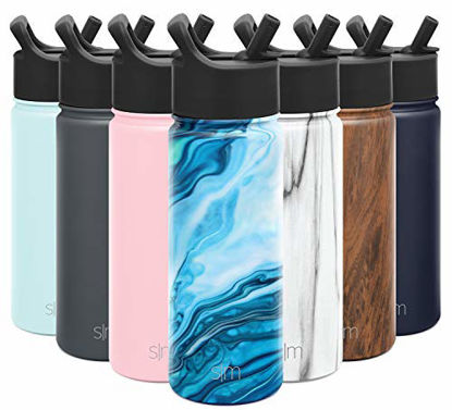 Picture of Simple Modern Insulated Water Bottle with Straw Lid Reusable Wide Mouth Stainless Steel Flask Thermos, 18oz (530ml), Pattern: Ocean Geode