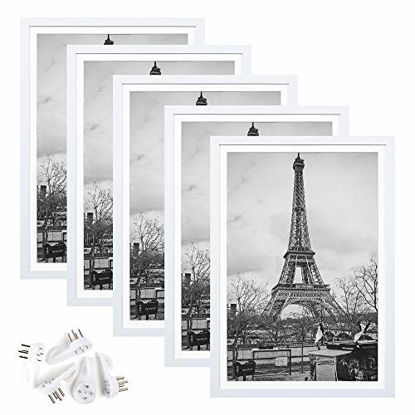 Picture of upsimples 13x19 Picture Frame Set of 5,Display Pictures 11x17 with Mat or 13x19 Without Mat,Wall Gallery Photo Frames,White