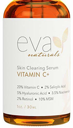 Picture of Eva Naturals Vitamin C Serum Plus 2% Retinol, 3.5% Niacinamide, 5% Hyaluronic Acid, 2% Salicylic Acid, 10% MSM, 20% Vitamin C - Skin Clearing Serum - Anti-Aging Skin Repair, Face Serum (1 oz)