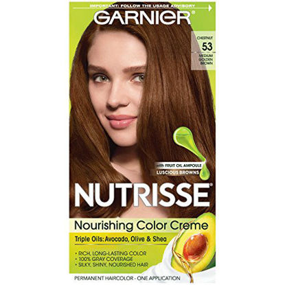 Picture of Garnier Nutrisse Nourishing Hair Color Creme, 53 Medium Golden Brown (Chestnut) (Packaging May Vary)
