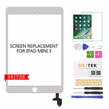 Picture of Screen Replacement for IPad Mini 3-SRJTEK Touch Screen Digitizer Glass A1599 A1600,Repair Parts with IC Chip Assembly Kits,Tempered Glass Included,White