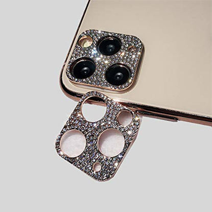Picture of Tomcrazy Camera Lens Protector for iPhone 11 Pro Max, Bling Diamond Camera Decorations Metal Lens Cover Case Friendly Protective Sticker (Rose)