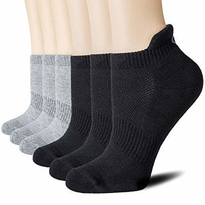 Picture of CelerSport Cushion No Show Tab Athletic Running Socks for Men and Women (6 Pairs),XL, Black+Grey