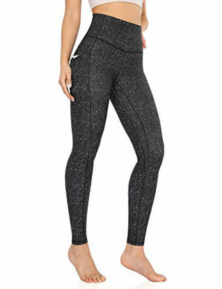 Picture of ODODOS Women's Out Pockets High Waisted Pattern Yoga Pants, Workout Sports Running Athletic Pattern Pants, Full-Length, Black Dot, Large