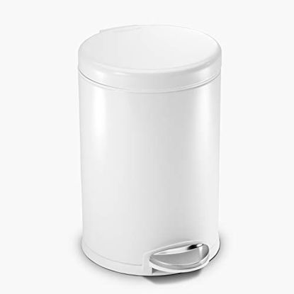 Picture of simplehuman 4.5 Liter / 1.2 Gallon Round Bathroom Step Trash Can, White Steel