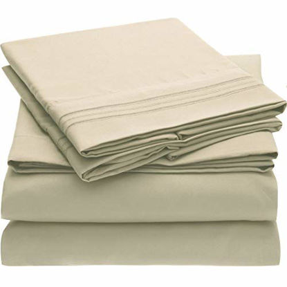 Picture of Mellanni Bed Sheet Set - Brushed Microfiber 1800 Bedding - Wrinkle, Fade, Stain Resistant - 3 Piece (Twin, Beige)