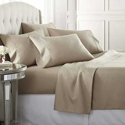 Picture of 4 Piece Hotel Luxury Soft 1800 Series Premium Bed Sheets Set, Deep Pockets, Hypoallergenic, Wrinkle & Fade Resistant Bedding Set(Twin, Taupe)