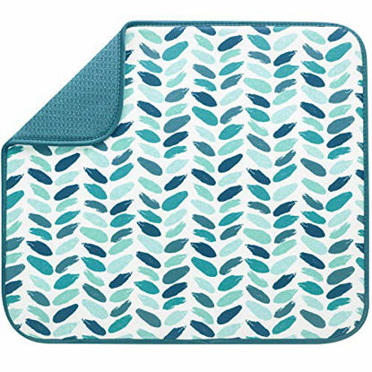 S&T Inc. S&T INC. Absorbent, Reversible XL Microfiber Dish Drying Mat for  Kitchen, 18 Inch x 24 Inch, Teal Trellis