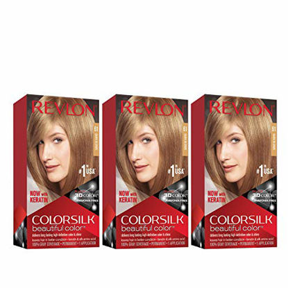 Picture of Revlon Colorsilk Beautiful Color Permanent Hair Color with 3D Gel Technology & Keratin, 100% Gray Coverage Hair Dye, 61 Dark Blonde, 4.4 oz (Pack of 3)