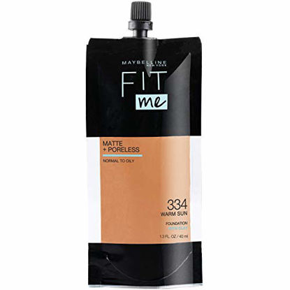 Picture of Maybelline New York Maybelline Fit Me Matte + Poreless Liquid Foundation, Face Makeup, Mess-Free No Waste Pouch Format, Normal to Oily Skin Types, 334 WARM SUN, 1.3 Fl Oz