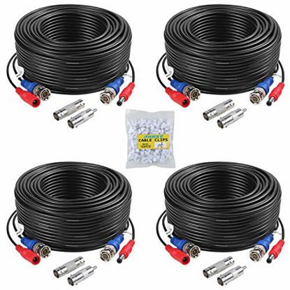 Picture of ANNKE 4 Pack 30M/100ft All-in-One Video Power Cables, BNC Extension Surveillance Camera Cables for CCTV Security DVR System Installation, Free BNC RCA Connector and 100pcs Cable Clips Included (Black)