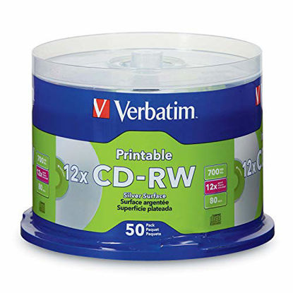 Picture of Verbatim CD-RW 700MB 2X-4X DataLifePlus Silver Inkjet Printable with Branded Hub - 50pk Spindle - 95159