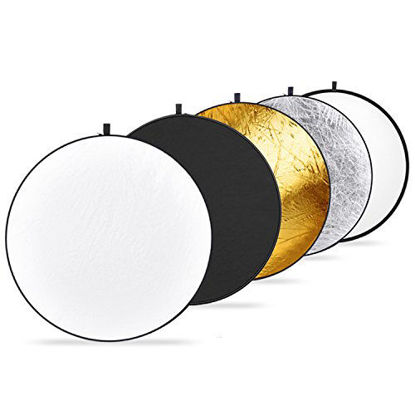 Picture of NEEWER 32-Inch 80CM Portable 5 in 1 Translucent, Silver, Gold, White, and Black Collapsible Round Multi Disc Light Reflector for Studio or any Photography Situation