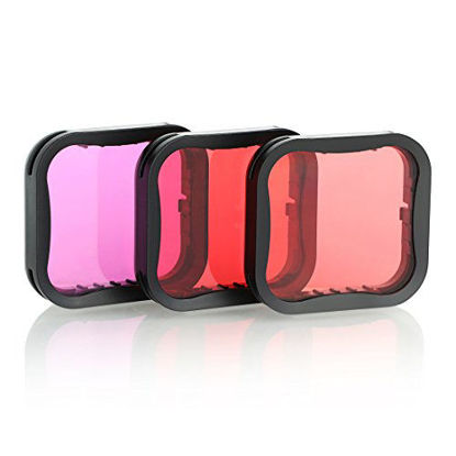 Picture of SOONSUN 3 Pack Dive Filter for GoPro Hero 5 6 7 Black Super Suit Dive Housing - Red,Light Red and Magenta Filter - Enhances Colors for Various Underwater Video and Photography Conditions